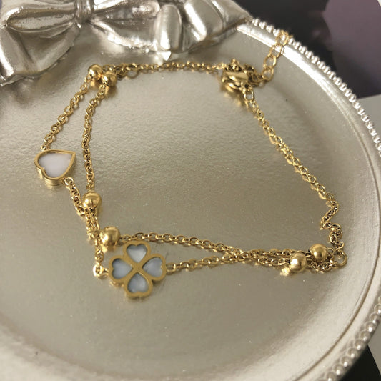 Women’s Titanium Steel Anklet – Love Four-Leaf Clover Bead Chain Jewelry, Stylish Lucky Charm for Everyday & Party Wear