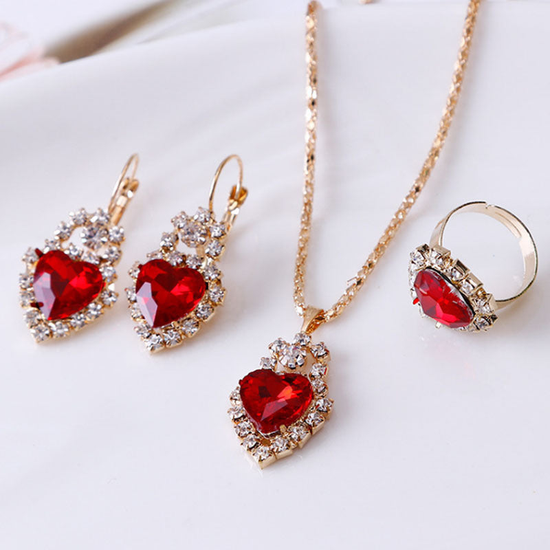 Elegant Water Drop Rhinestone Jewelry Set – Necklace, Earrings & Ring
