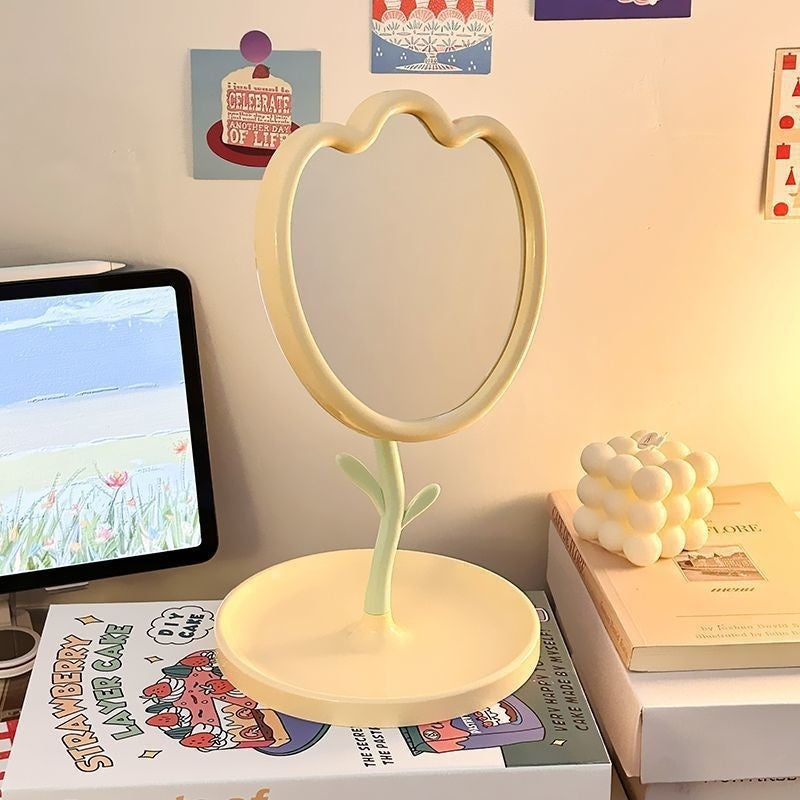 Tulip Desktop Vanity Mirror – Cute Floral Makeup Mirror for Student Dorms, Office Desks & Home Decor