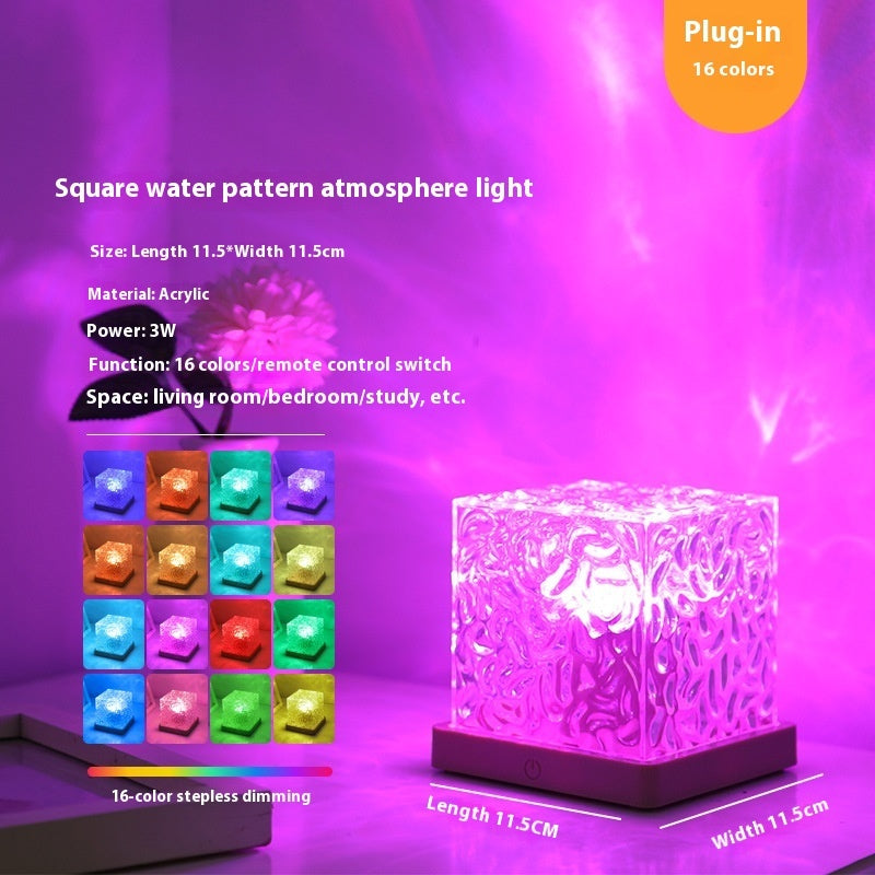LED Water Ripple Night Light – USB Rotating Crystal Table Lamp with 16 RGB Colors for Home & Gifts