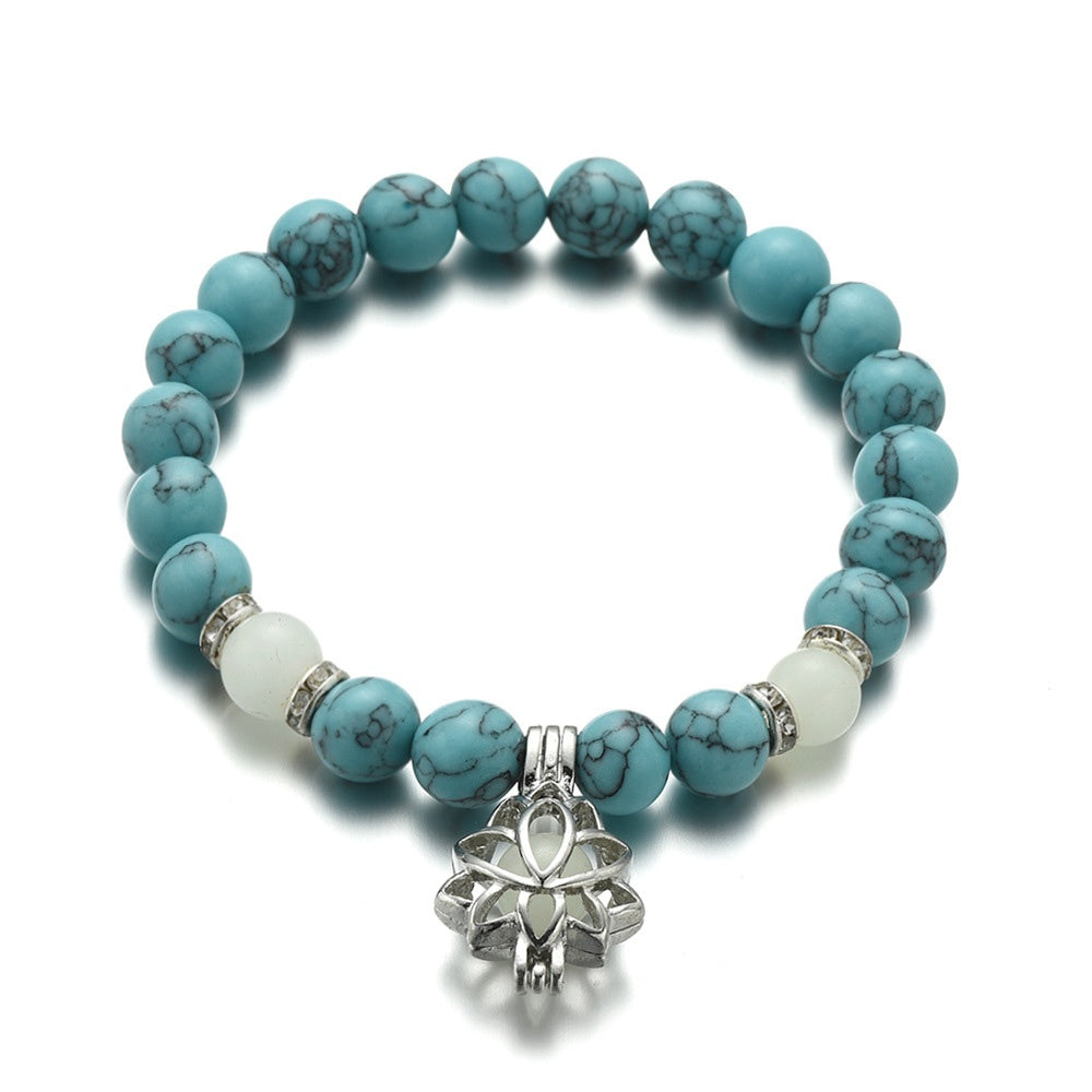 Luminous Lotus Natural Stone Bracelet – Glow-in-the-Dark Healing Beads for Men & Women | Yoga, Meditation & Buddhist Prayer Jewelry