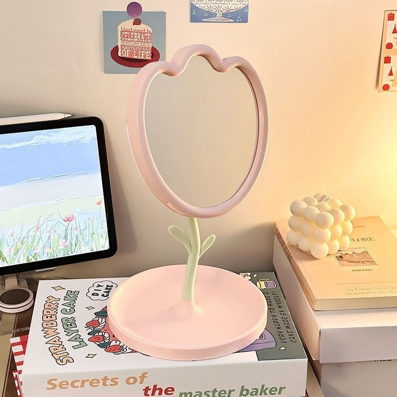 Tulip Desktop Vanity Mirror – Cute Floral Makeup Mirror for Student Dorms, Office Desks & Home Decor