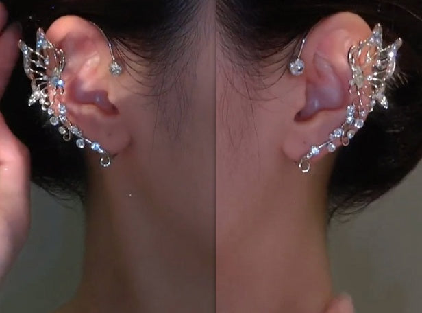 Non-Pierced Women's Wheat Earrings with Sparkling Zircon Stones