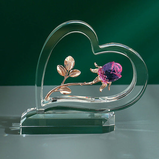 Heart-Shaped Crystal Rose Ornament – Romantic Glass Flower Statue with Gift Box, Perfect for Valentine’s Day, Anniversary, or Wedding Gift