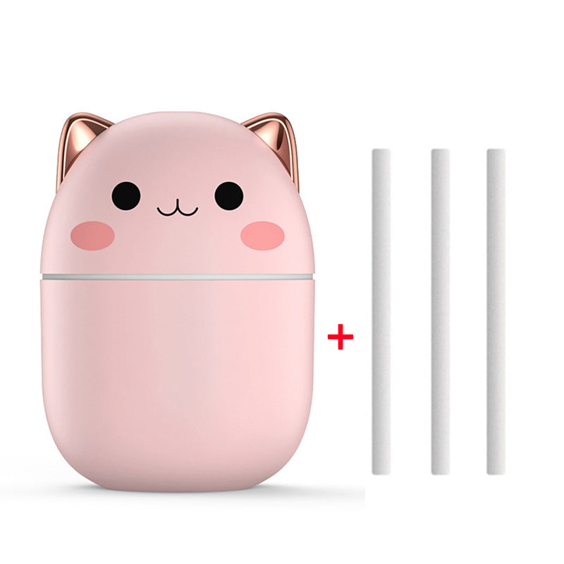 Cute Cat USB Air Humidifier – Ultra-Silent Cool Mist Aromatherapy Diffuser with LED Light for Home, Office, Bedroom & Car