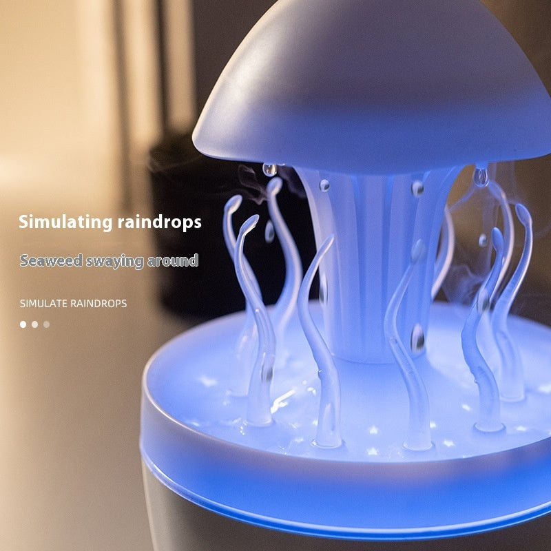 Jellyfish Raindrop Aroma Diffuser – Colorful LED Humidifier with Simulated Raindrops, Rotating Night Lamp, Aromatherapy Mist Maker for Bedroom, Living Room & Office