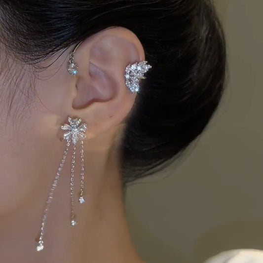 Modern Silver Rotating Leaf Tassel Drop Earrings – Stylish & Unique