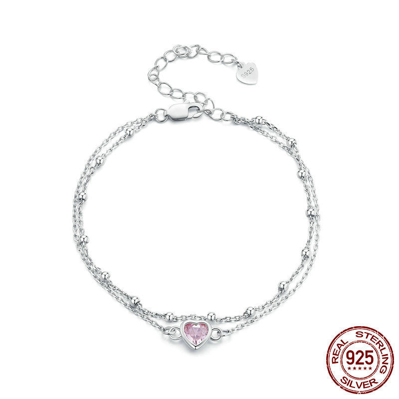 925 Sterling Silver Heart-Shaped Bracelet – Elegant, Sweet & Exquisite Design for Girls & Women