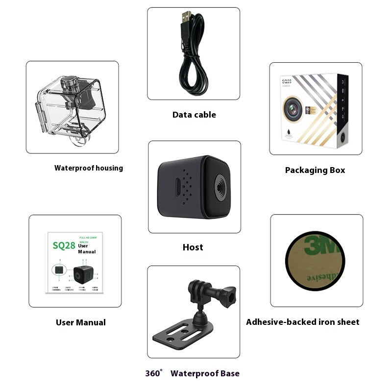Mini Action Camera 1080P Full HD | SQ28 Waterproof Sports Camera with Auto AI Night Vision, Rechargeable Battery, and Outdoor HD Aerial Photography