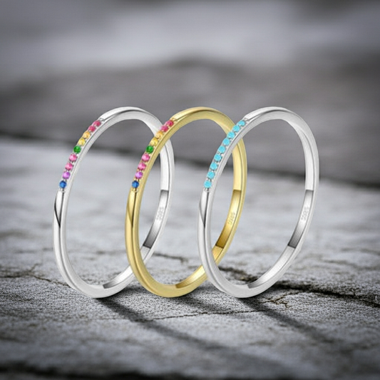 Sterling Silver Rainbow Stone Ring – Dainty & Versatile Design