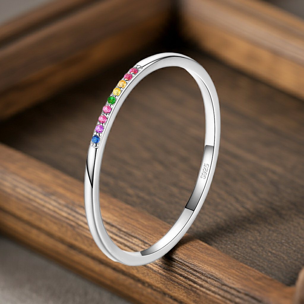 Sterling Silver Rainbow Stone Ring – Dainty & Versatile Design