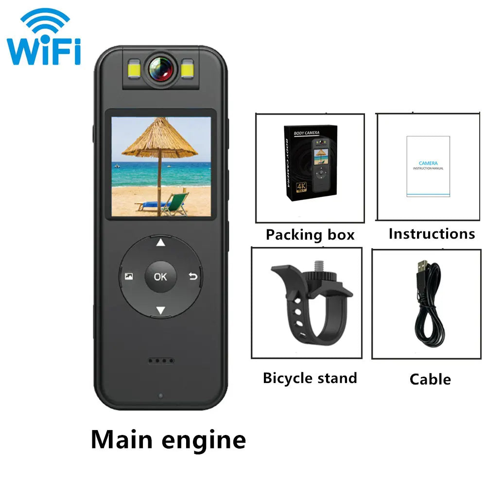 4K WiFi Outdoor Sports Action Camera – 180° Rotating Lens, Magnetic Clip, Wireless Recording & Waterproof Design for Cycling, Driving, and Motorcycle Riding