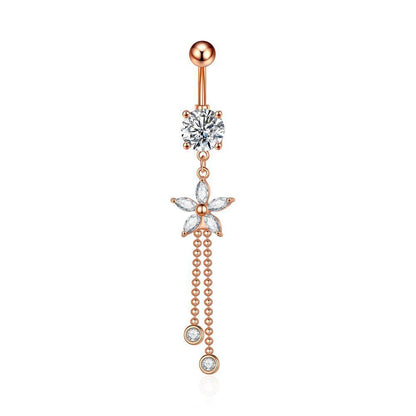 Butterfly Zircon Tassel Belly Button Ring – Trendy Stainless Steel Navel Piercing Jewelry for Women