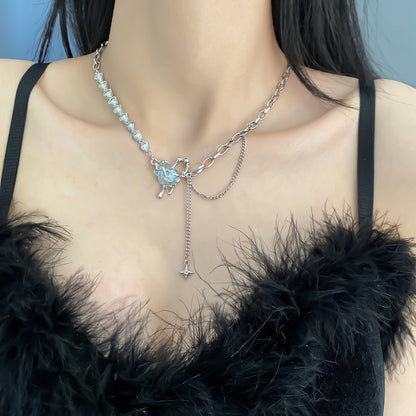 “Pearl Stitching Colored Loving Heart Pendant Necklace – Unisex Electroplated Alloy Jewelry”