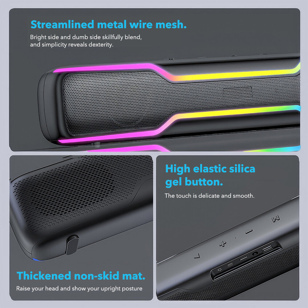 Bluetooth RGB Speaker for PC and Laptop – Wireless Soundbar with Deep Bass & Colorful LED Lights