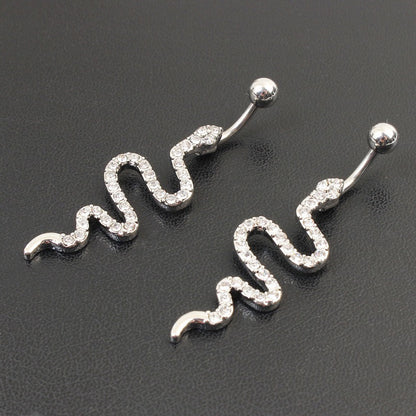 Women's Diamond Snake-Shaped Belly Button Ring – Fashion Navel Stud Jewelry