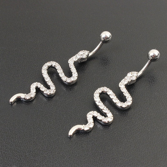 Women's Diamond Snake-Shaped Belly Button Ring – Fashion Navel Stud Jewelry
