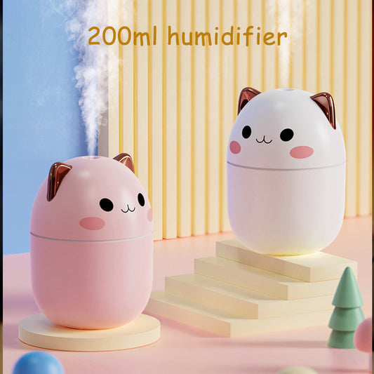 Cute Cat USB Air Humidifier – Ultra-Silent Cool Mist Aromatherapy Diffuser with LED Light for Home, Office, Bedroom & Car