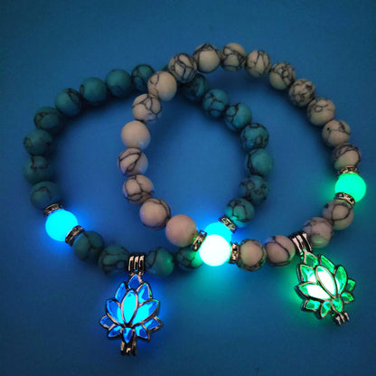 Luminous Lotus Natural Stone Bracelet – Glow-in-the-Dark Healing Beads for Men & Women | Yoga, Meditation & Buddhist Prayer Jewelry