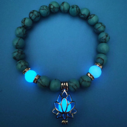 Luminous Lotus Natural Stone Bracelet – Glow-in-the-Dark Healing Beads for Men & Women | Yoga, Meditation & Buddhist Prayer Jewelry