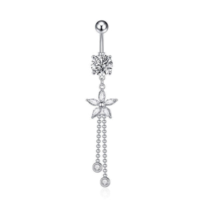 Butterfly Zircon Tassel Belly Button Ring – Trendy Stainless Steel Navel Piercing Jewelry for Women