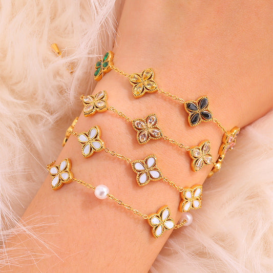 Women’s Clover Zircon Bracelet – Elegant Light Luxury Jewelry, High-Grade Fashion Accessory for Daily Wear & Gifts