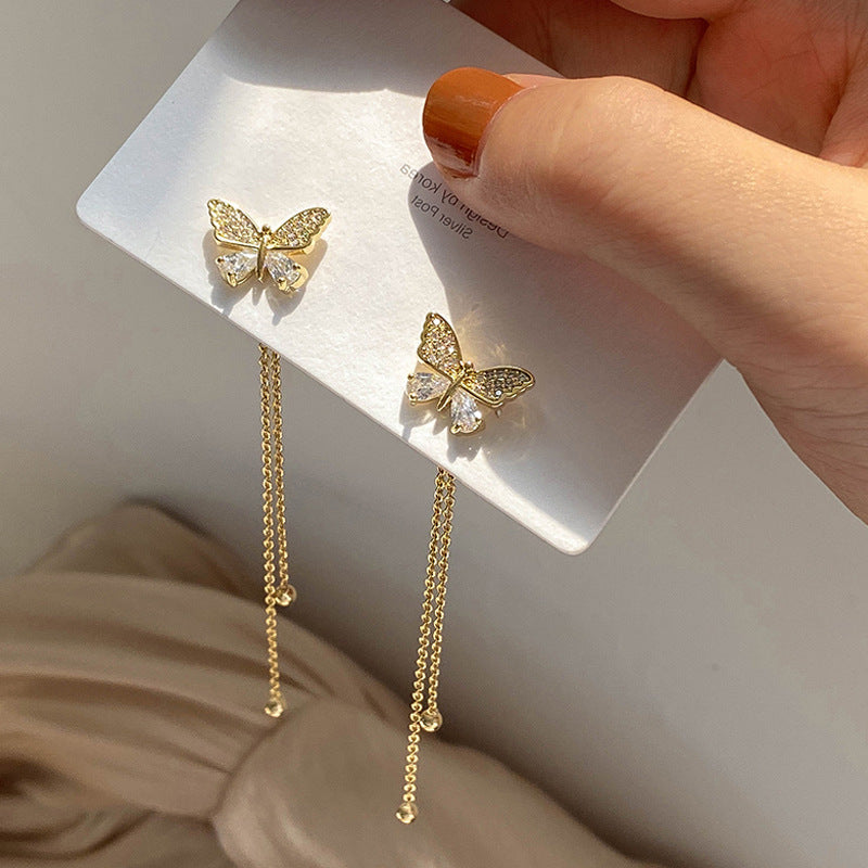 Butterfly Tassel Stud Earrings – Elegant Fairycore Long Earrings
