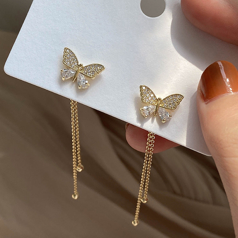 Butterfly Tassel Stud Earrings – Elegant Fairycore Long Earrings