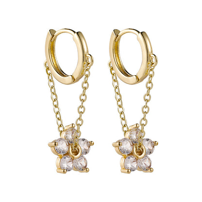 Elegant Chain Flower Earrings with Zircon – Lightweight & Exquisite Design