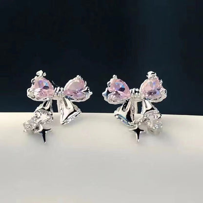 Women's Diamond Bow Stud Earrings – Elegant Zircon Crystal Jewelry