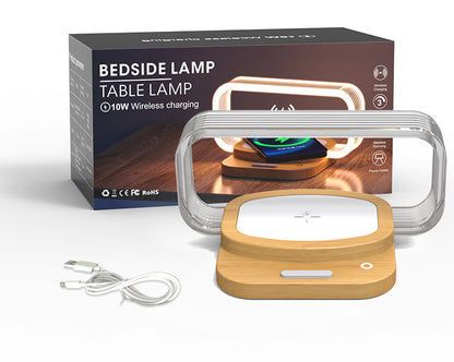 Wooden Wireless Charger Night Lamp – Touch LED Table Light with Mobile Phone Charging, Modern Bedside Lamp