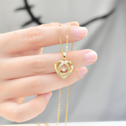 Fashion Dancing Heart Love Necklace with Rhinestones – Creative Clavicle Chain for Valentine’s Day