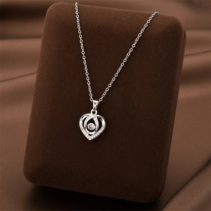 Fashion Dancing Heart Love Necklace with Rhinestones – Creative Clavicle Chain for Valentine’s Day