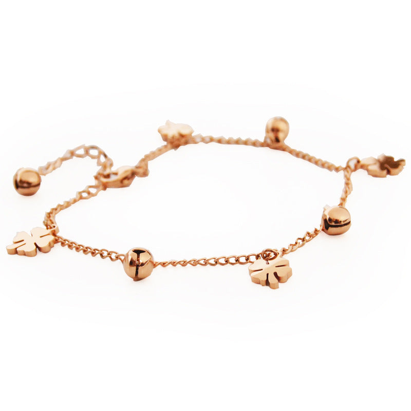 Titanium Steel Clover Bell Anklet – Vintage-Inspired Niche Design Jewelry for Women