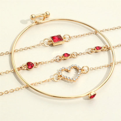 Light Luxury Square Gem Bracelet – Fully Jeweled Heart Design for Women