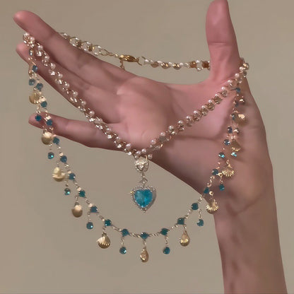 Multi-Layer Crystal Mermaid Princess Necklace – Elegant Copper Alloy Jewelry for Women