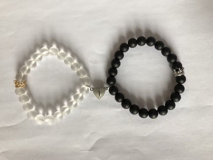 2pcs Handmade Glow-in-the-Dark Couple Bracelets – Crown & Luminous Heart Beaded Charms for Men & Women | Romantic Fluorescent Jewelry Gift