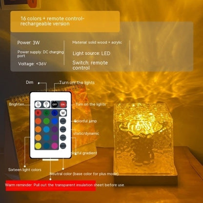 LED Water Ripple Night Light – USB Rotating Crystal Table Lamp with 16 RGB Colors for Home & Gifts
