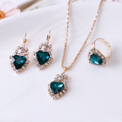 Elegant Water Drop Rhinestone Jewelry Set – Necklace, Earrings & Ring