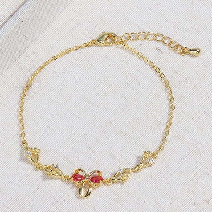 Sweet Bow Heart Rhinestone Chain Bracelet – Y2K Inspired Valentine's Day Fashion