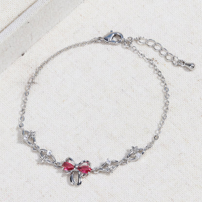 Sweet Bow Heart Rhinestone Chain Bracelet – Y2K Inspired Valentine's Day Fashion