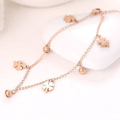 Titanium Steel Clover Bell Anklet – Vintage-Inspired Niche Design Jewelry for Women