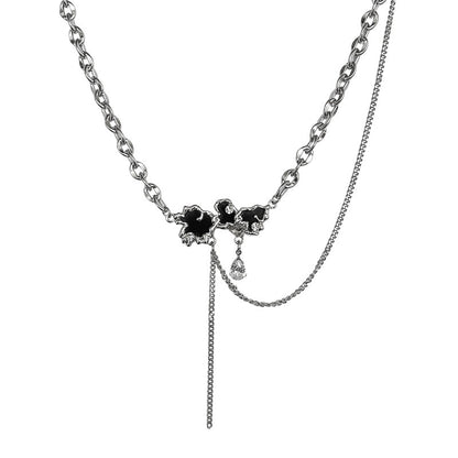 Black Auspicious Cloud Pendant Necklace with Zircon – Unique Statement Design