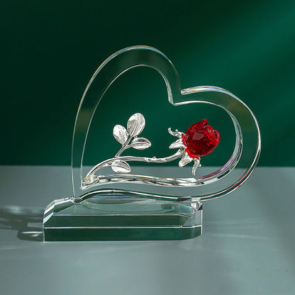 Heart-Shaped Crystal Rose Ornament – Romantic Glass Flower Statue with Gift Box, Perfect for Valentine’s Day, Anniversary, or Wedding Gift