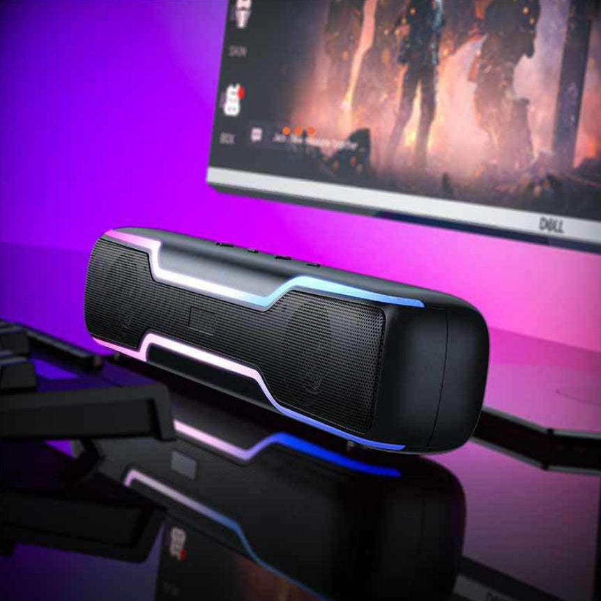 Bluetooth RGB Speaker for PC and Laptop – Wireless Soundbar with Deep Bass & Colorful LED Lights