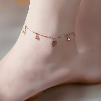 Titanium Steel Clover Bell Anklet – Vintage-Inspired Niche Design Jewelry for Women