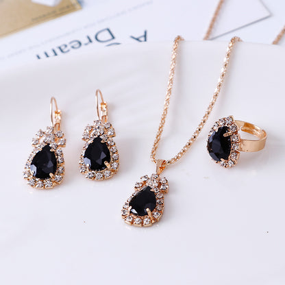 Elegant Water Drop Rhinestone Jewelry Set – Necklace, Earrings & Ring