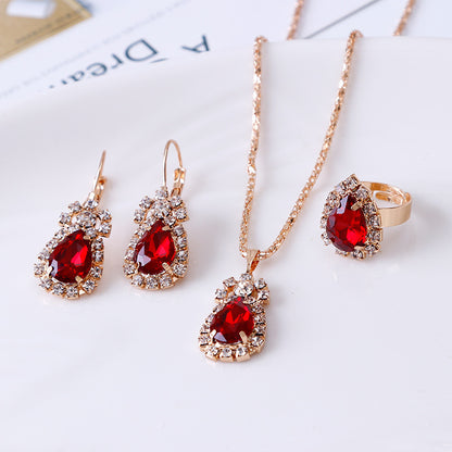 Elegant Water Drop Rhinestone Jewelry Set – Necklace, Earrings & Ring