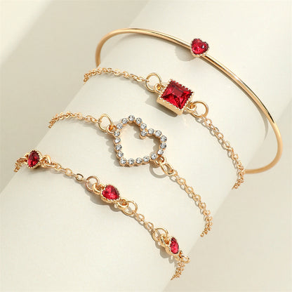 Light Luxury Square Gem Bracelet – Fully Jeweled Heart Design for Women