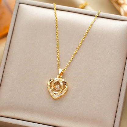 Fashion Dancing Heart Love Necklace with Rhinestones – Creative Clavicle Chain for Valentine’s Day